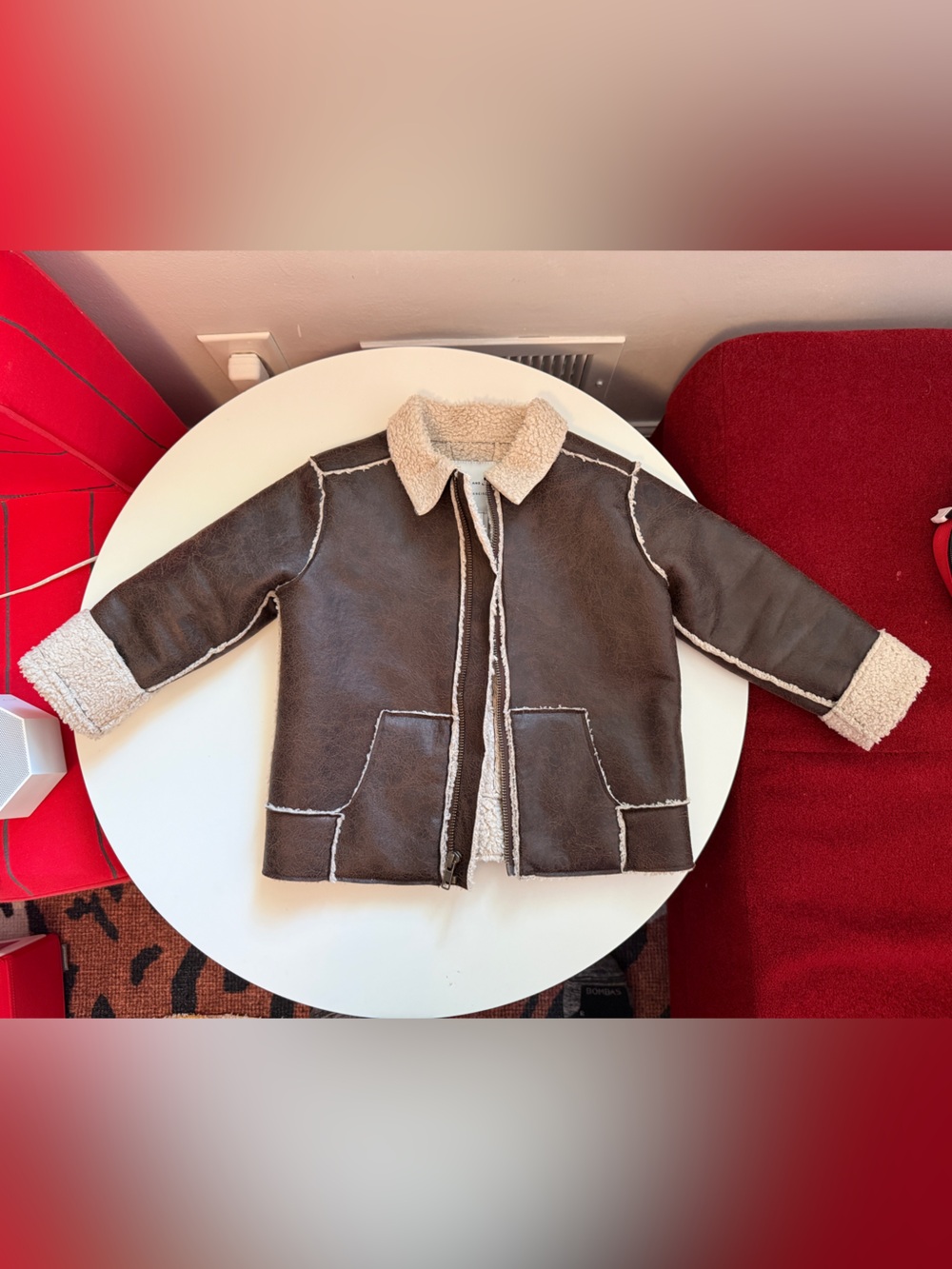 Janie and Jack Brown Faux Shearling Coat with Cream Trim 3 - 4T